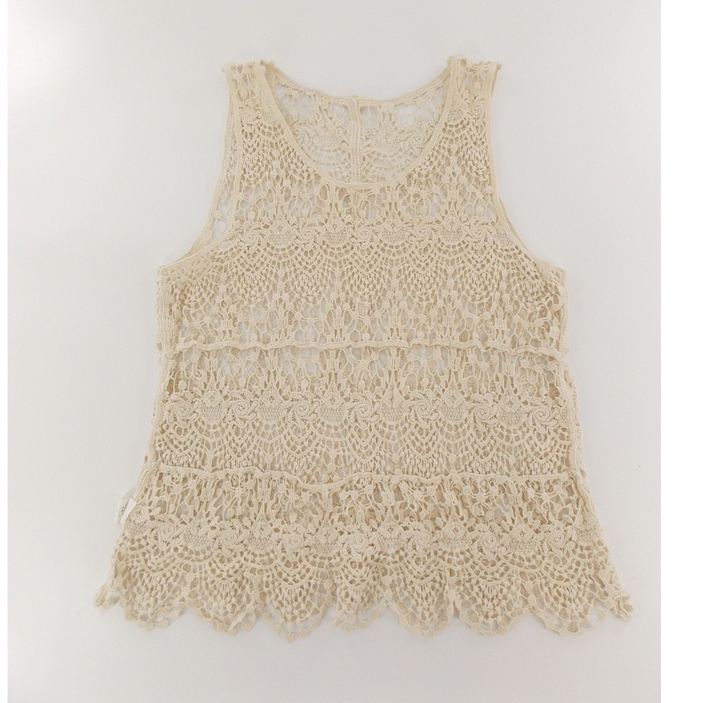 Phase One Crochet Tank Top Boho Womens Medium Beige